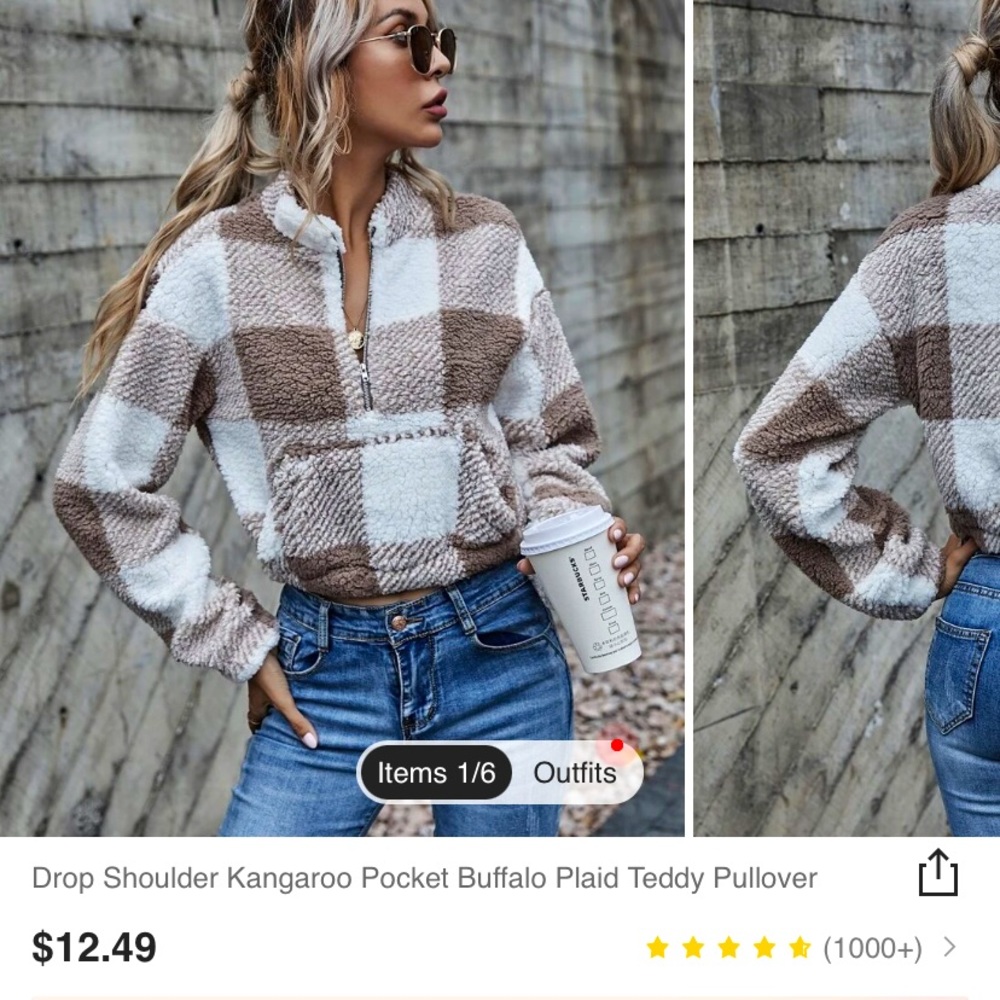 Tan Buffalo Plaid Teddy Pullover